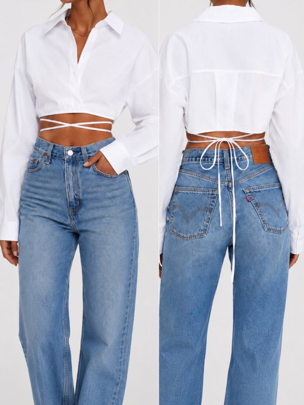 Lioness White Cropped Tie Front & Back Shirt XS